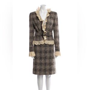 Valentino Women's Wool Two Piece Skirt Suit Tweed Pattern
